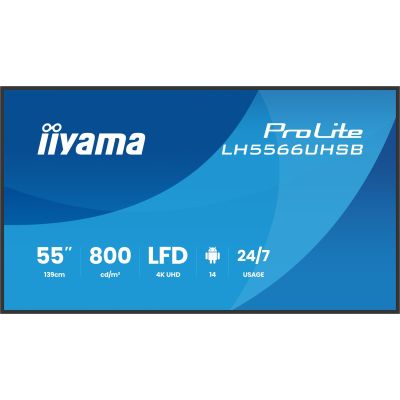 12. iiyama LH5566UHSB-B1AG signage display Płaski panel Digital Signage 139,7 cm (55") LCD Wi-Fi 800 cd/m2 4K Ultra HD Czarny Procesor wbudowany Android 24/7