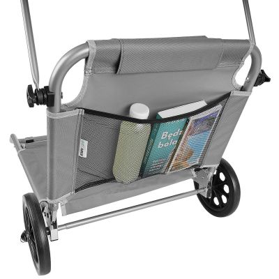 26. LEŻAK SKŁADANY PLAŻOWY Z DASZKIEM NA KÓŁKACH 116x62x62-90CM SZARY