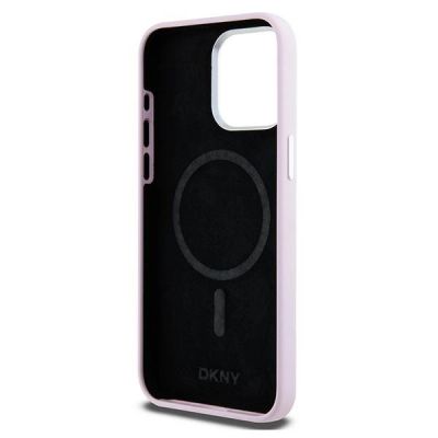 7. Etui DKNY Liquid Silicone Small Metal Logo MagSafe na iPhone 15 Pro Max - różowe