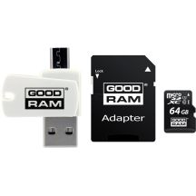Karta pamięci z adapterem i czytnikiem kart GoodRam All in one M1A4-0640R12 (64GB; Class 10; Adapter, Czytnik kart MicroSDHC, Karta pamięci)