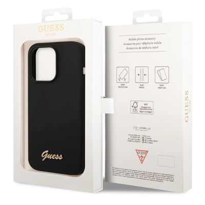 8. Etui Guess Silicone Vintage Gold Logo na iPhone 14 Pro - czarne