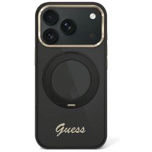 Etui Guess IML Ring Stand 360 Script Metal Logo MagSafe na iPhone 17 Pro Max / 18 Pro Max - czarne