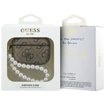 4. Etui Guess 4G Pearl Strap na AirPods Pro 3 - brązowe