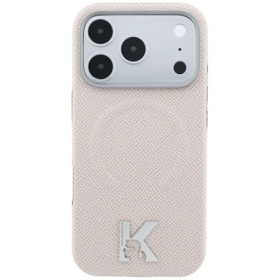 3. Etui Karl Lagerfeld Grained Embossed Ring & Kameo Logo MagSafe na iPhone 18 Pro / 17 Pro - beżowe