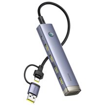 Hub USB-A/USB-C Baseus UltraJoy Series 4xUSB-A 3.1 1xUSB-C 5V - szary