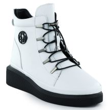 Skórzane botki damskie na koturnie białe Filippo DBT7416