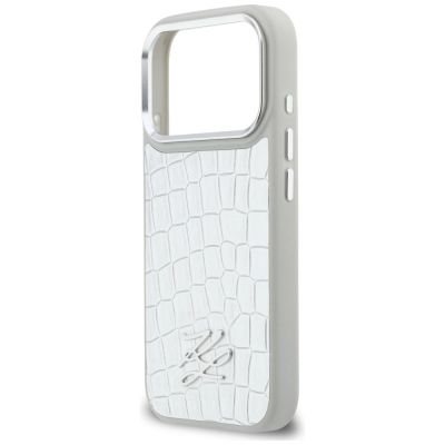 6. Etui Karl Lagerfeld Croco KL Script Logo MagSafe na iPhone 17 Pro Max - srebrne
