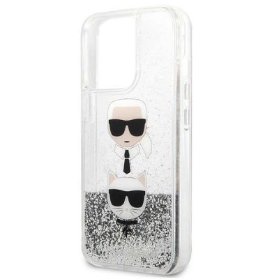 6. Etui Karl Lagerfeld Liquid Glitter Karl&Choupette Head na iPhone 13 Pro / iPhone 13 - srebrne
