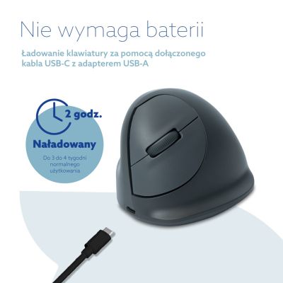 18. R-Go Tools Mysz pionowa R-Go HE Basic, mysz ergonomiczna, rozmiar medium (długość dłoni 165-185 mm), dla leworęcznych, Bluetooth