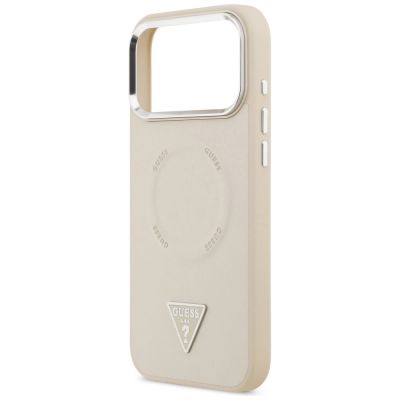 6. Etui Guess Triangle Logo MagSafe na iPhone 17 Pro - beżowe