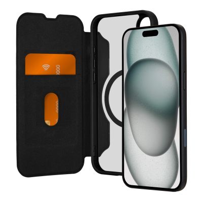 3. Etui skórzane Puro Book Mag MagSafe z klapką i schowkiem na karty do iPhone 16 Plus - czarne