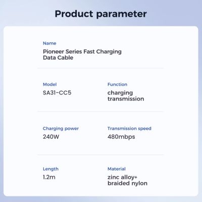 11. Kabel Joyroom Pioneer Series SA31-CC5 USB-C / USB-C 240W 1.2m - czarny