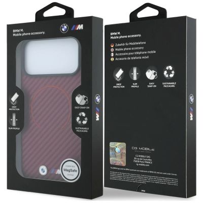 8. Etui BMW M Carbon Printed Ring MagSafe na iPhone 18 Pro Max / 17 Pro Max - burgundowe
