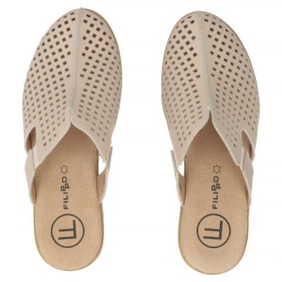 5. Skórzane klapki na kotunie zabudowane beżowe Filippo  DK6818