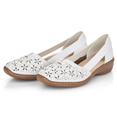 7. Półbuty skórzane ażurowe Rieker W RKR442B białe