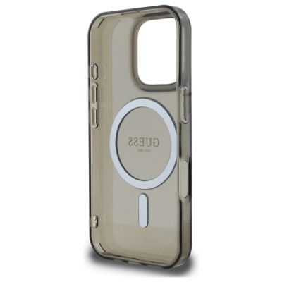 7. Etui Guess IML Glitter Circle MagSafe na iPhone 16 Pro Max - czarne