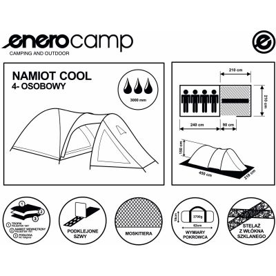 7. NAMIOT 4 OSOBOWY COOL CZARNO-ZIELONY ENERO CAMP