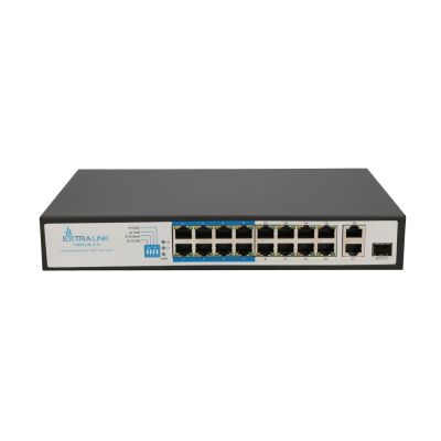 8. Extralink Switch PoE VIRTUS V3 16x 100Mb/s PoE/PoE+, 2x Gigabit RJ45 + 1x SFP, 150W
