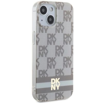 4. Etui DKNY IML Checkered Mono Pattern & Printed Stripes MagSafe na iPhone 15 / 14 / 13 - beżowe
