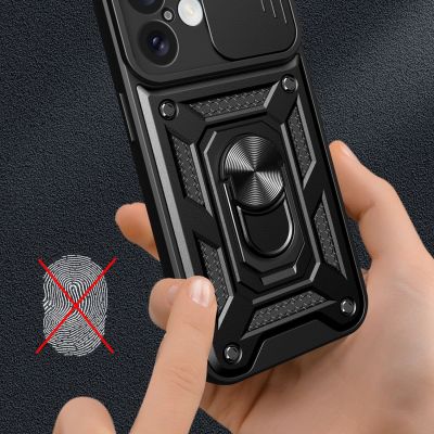 5. Etui Hybrid Armor Camshield na iPhone 16 pancerne z osłoną na aparat z podstawką - czarne