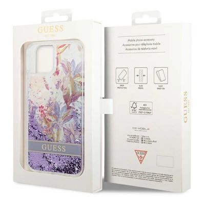 8. Etui Guess Flower Liquid Glitter na iPhone 14 Plus - fioletowe