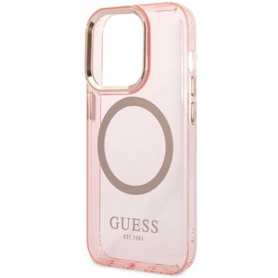 6. Etui Guess Gold Outline Translucent MagSafe na iPhone 14 Pro Max - różowe
