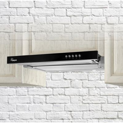 3. Okap podszafkowy teleskopowy AKPO WK-7 LIGHT GLASS 50 INOX CZARNY (500mm; kolor inox, front czarne szkło)