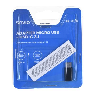 3. Adapter SAVIO AK-31/B (Micro USB F - USB typu C M; kolor czarny)
