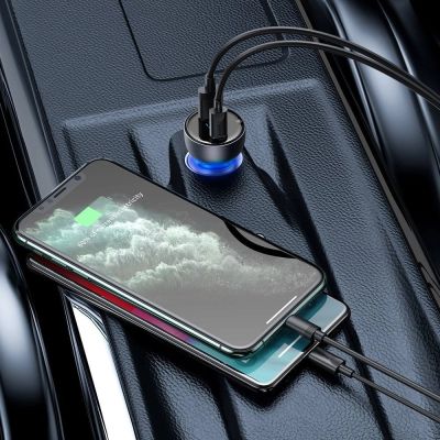 6. Baseus ładowarka samochodowa USB / USB Typ C 65 W 5 A SCP Quick Charge 4.0+ Power Delivery 3.0 ekran LCD szary (CCKX-C0G)