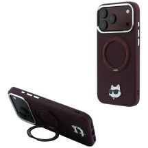 Etui Karl Lagerfeld with Ring Stand 360 Choupette Head Pin MagSafe na iPhone 18 Pro / 17 Pro - burgundowe