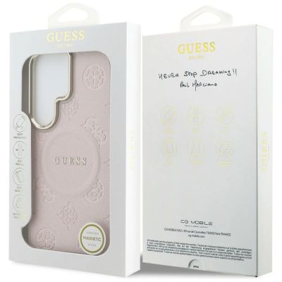 8. Etui Guess Saffiano Peony Embossed Ring MagSafe na Samsung Galaxy S26 Ultra - różowe
