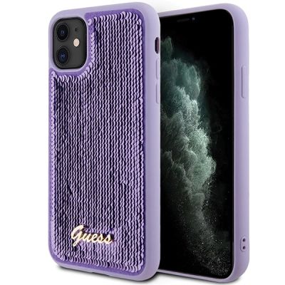 Etui Guess Sequin Script Metal na iPhone 11 / Xr - fioletowe
