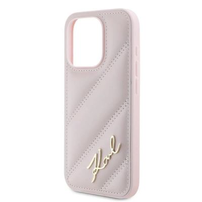 6. Etui Karl Lagerfeld Diagonal Quilted Script na iPhone 15 Pro Max - różowe