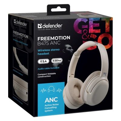 10. DEFENDER SŁUCHAWKI NAUSZNE BLUETOOTH FREEMOTION B475 ANC BEŻOWE 63475