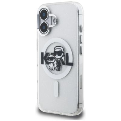2. Etui Karl Lagerfeld IML Glitter Karl & Choupette Sketch Logo MagSafe do iPhone 16 - przezroczyste