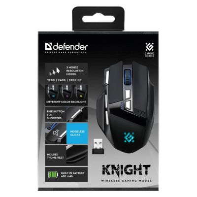 7. DEFENDER MYSZ GM-885 KNIGHT RF BEZPRZEWODOWA 3200dpi 8P CZARNA