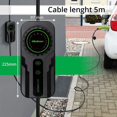 16. Qoltec Mobilna ładowarka do samochodu elektrycznego EV z regulacją 2w1 Typ2 SCHUKO 3.5kW 230V LCD Przenośna Wallbox 5m
