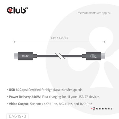 4. CLUB3D CAC-1570 kabel USB USB4 Gen 2x2 1,2 m USB C 80 Gbit/s 240 W Czarny