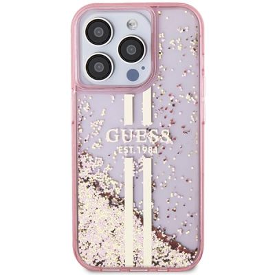 3. Etui Guess Liquid Glitter Gold Stripes na iPhone 15 Pro - różowe