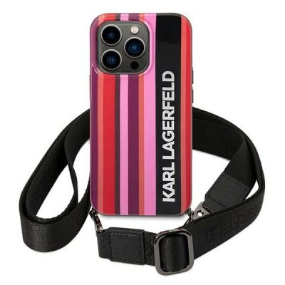 2. Etui Karl Lagerfeld Color Stripes Strap na iPhone 14 Pro - różowe