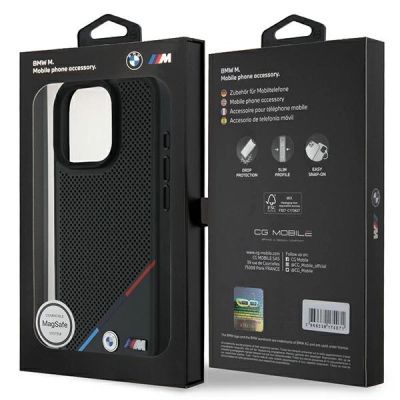 8. Etui BMW M Perforated Tricolor Line MagSafe na iPhone 16 Pro - czarne