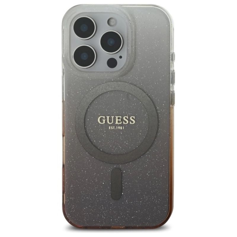3. Etui Guess IML Glitter Gradient MagSafe na iPhone 16 Pro Max - brązowe