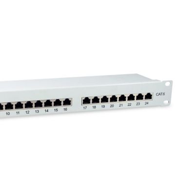 3. Wyposażenie 19" Patch Panel 24xRJ45 Cat6 FTP 1U 250MHz RAL7035