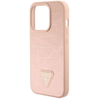 7. Etui Guess Croco Triangle Metal Logo do iPhone 15 Pro Max - różowe