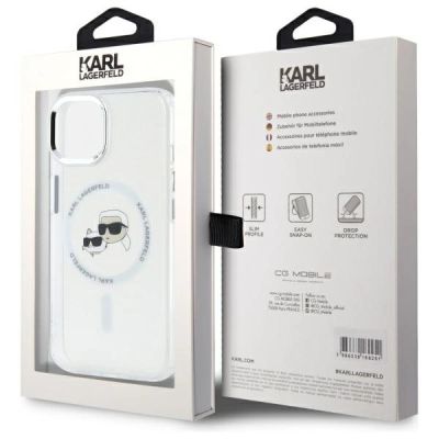 8. Etui Karl Lagerfeld IML Metal Karl&Choupette Head MagSafe na iPhone 15 - białe