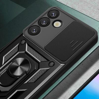4. Etui pancerne Hybrid Armor Camshield z osłoną aparatu i metalowym ringiem do Samsung Galaxy S25+ - czarne