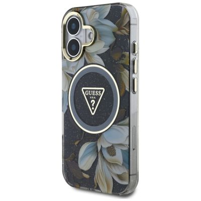 2. Etui Guess Glitter Flowers Triangle Buttons MagSafe do iPhone 16 czarny