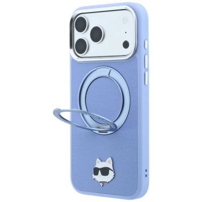2. Etui Karl Lagerfeld with Ring Stand 360 Choupette Head Pin MagSafe na iPhone 18 Pro Max / 17 Pro Max - jasnoniebieskie