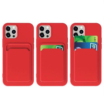 3. Card Case silikonowe etui portfel z kieszonką na kartę dokumenty do Samsung Galaxy S21+ 5G (S21 Plus 5G) czerwony