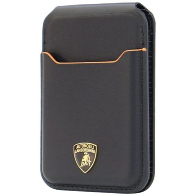 Portfel magentyczny Lamborghini D1 Genuine Leather MagSafe na telefon - czarno-pomarańczowy